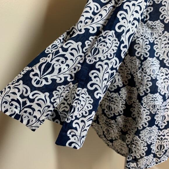 Talbots Navy and White Floral Cotton Tunic Size XS - Picture 4 of 6